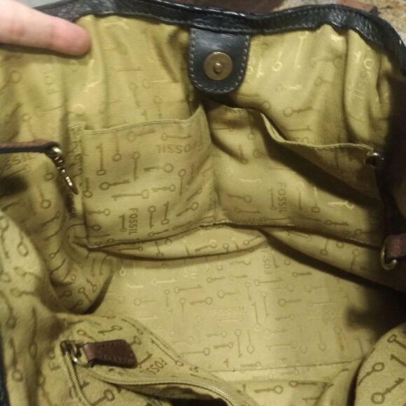 Fossil Black and Brown Pebble Leather Women's Tote Shoulder Bag - Picture 12 of 16